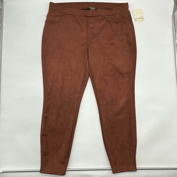 Wonderly Plus Size 1X Dark Russet Faux Sueded Scuba Casual Pull-On Pants NWT - Picture 1 of 10